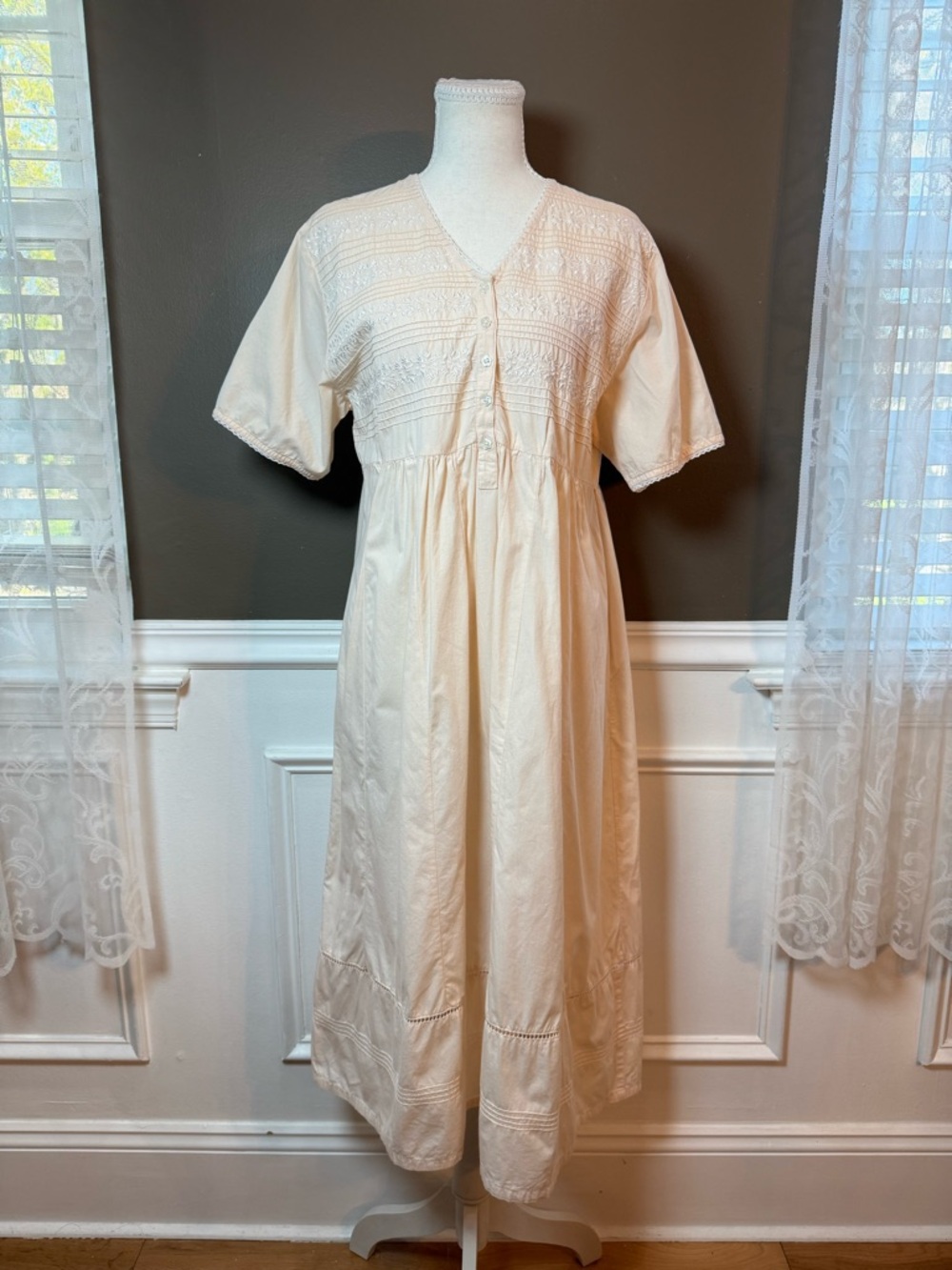 Cabernet Cotton Embroidered Cottagecore Dress Peach Lace‎ Trim M